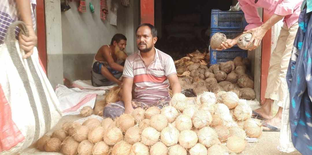 সিংড়ায় দুর্গাপূজাকে ঘিরে নারিকেল বিক্রির ধুম